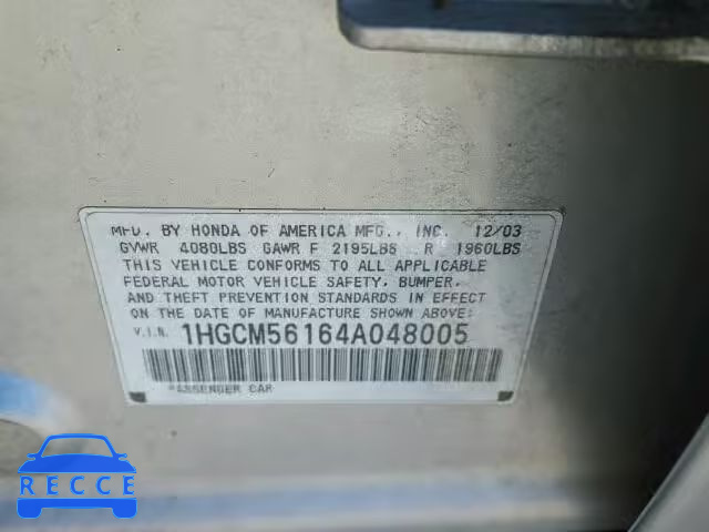 2004 HONDA ACCORD DX 1HGCM56164A048005 image 9