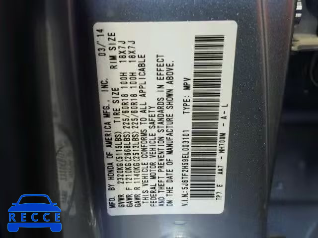 2014 HONDA CROSSTOUR 5J6TF2H59EL003101 зображення 9