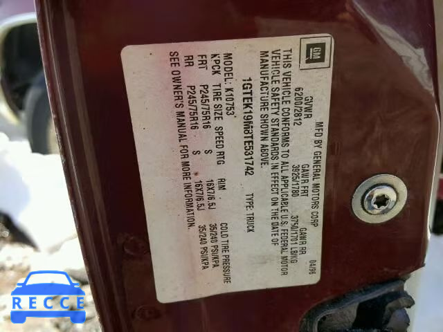 1996 GMC SIERRA K15 1GTEK19M8TE531742 image 9