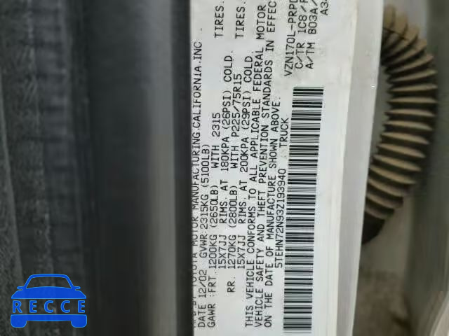 2003 TOYOTA TACOMA DOU 5TEHN72N93Z193940 image 9