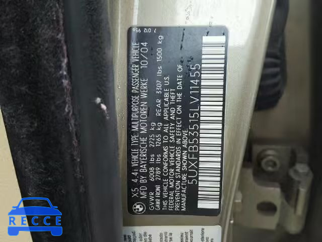 2005 BMW X5 4.4I 5UXFB53515LV11455 image 9