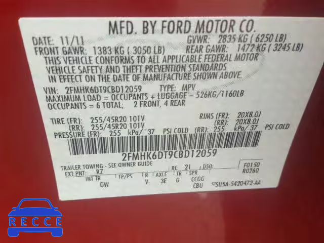 2012 FORD FLEX LIMIT 2FMHK6DT9CBD12059 image 9