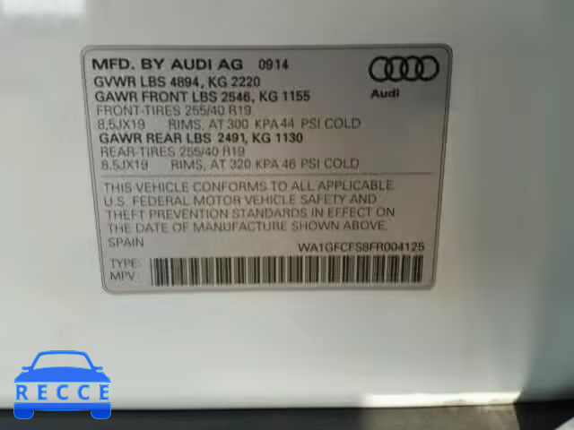 2015 AUDI Q3 2.0T PR WA1GFCFS8FR004125 image 9