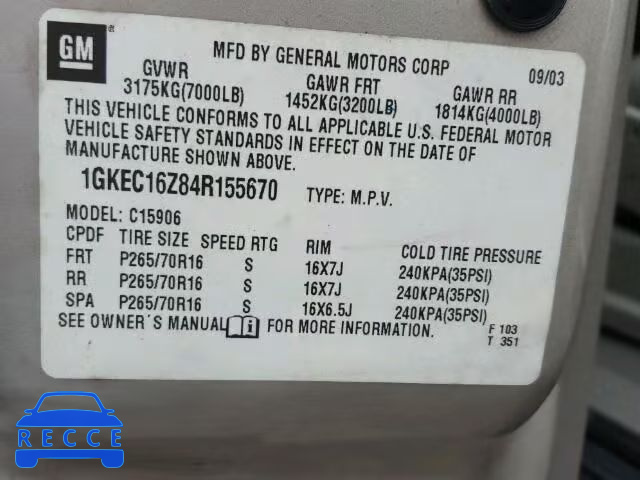 2004 GMC YUKON XL C 1GKEC16Z84R155670 image 9