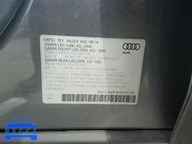 2015 AUDI Q5 PREMIUM WA1LFAFP1FA015173 image 9