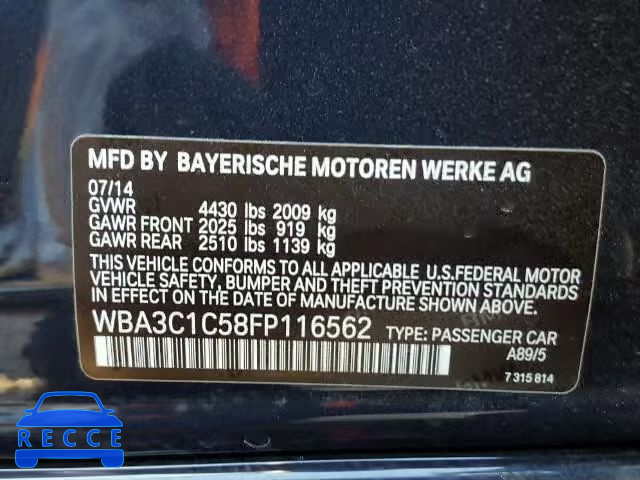 2015 BMW 328I SULEV WBA3C1C58FP116562 зображення 9