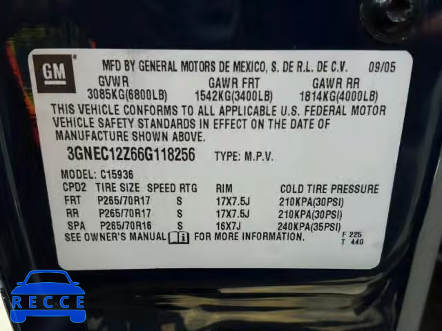 2006 CHEVROLET AVALANCHE 3GNEC12Z66G118256 image 9