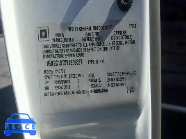 2000 CHEVROLET TAHOE C150 1GNEC13T2YJ209827 image 9