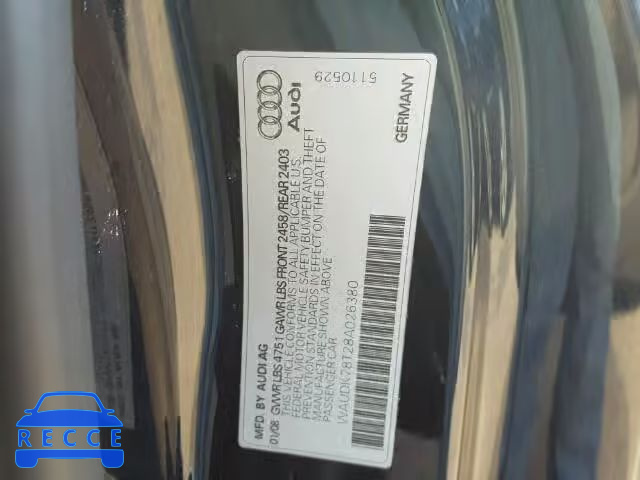 2008 AUDI A5 QUATTRO WAUDK78T28A026380 image 9