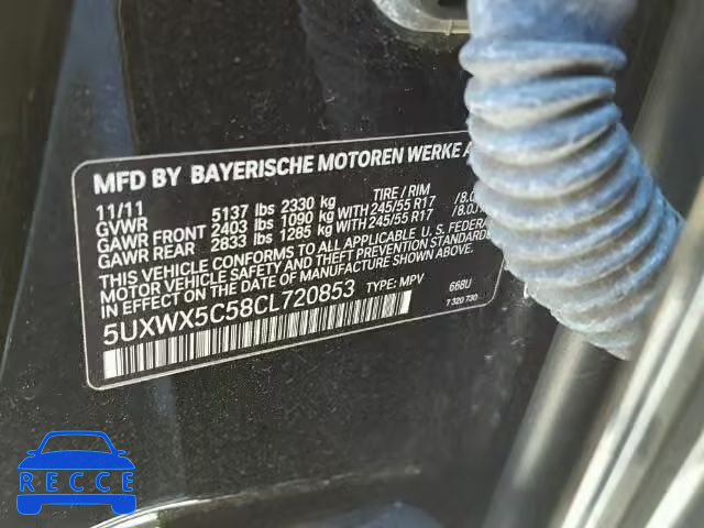 2012 BMW X3 XDRIVE2 5UXWX5C58CL720853 зображення 9