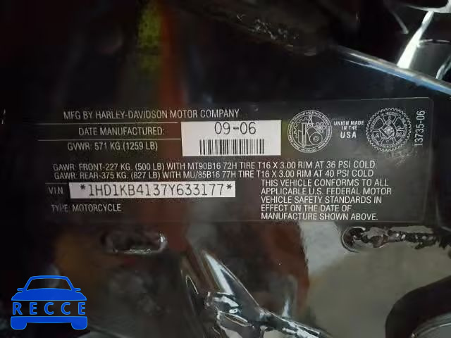 2007 HARLEY-DAVIDSON FLHX 1HD1KB4137Y633177 image 9