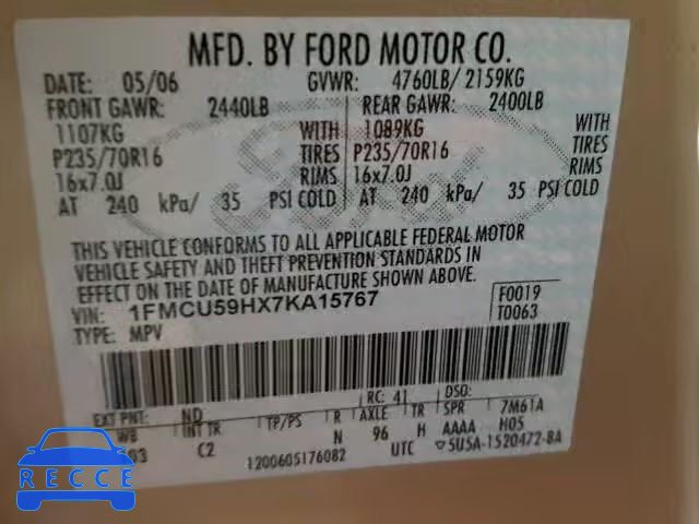 2007 FORD ESCAPE HEV 1FMCU59HX7KA15767 зображення 9