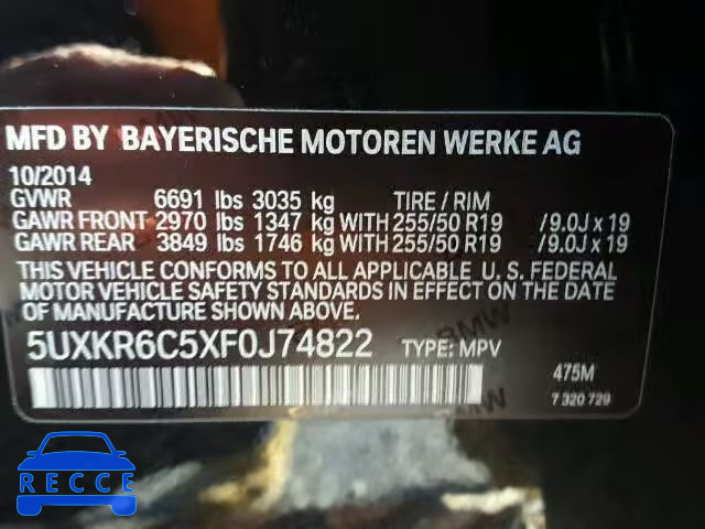 2015 BMW X5 XDRIVE5 5UXKR6C5XF0J74822 Bild 9