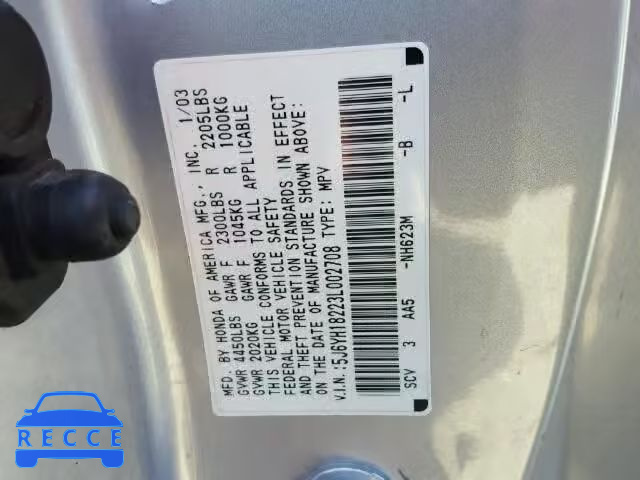 2003 HONDA ELEMENT DX 5J6YH18223L002708 image 9