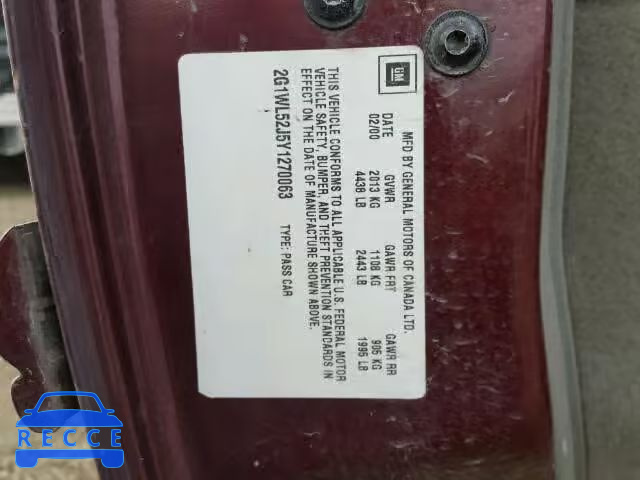 2000 CHEVROLET LUMINA 2G1WL52J5Y1270063 image 9