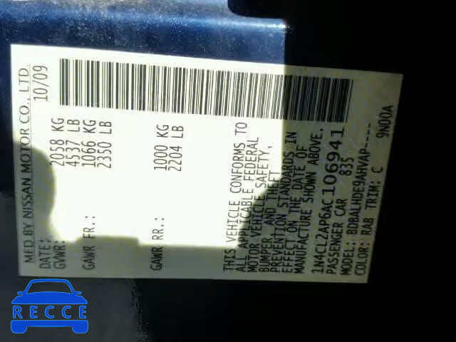 2010 NISSAN ALTIMA HYB 1N4CL2AP6AC106941 image 9