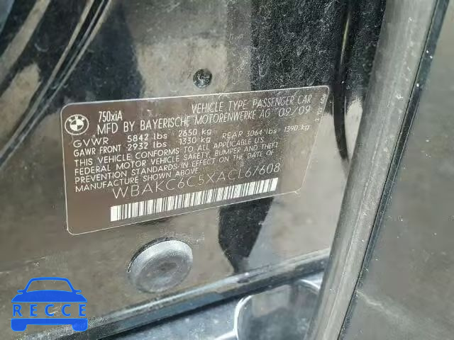 2010 BMW 750I XDRIV WBAKC6C5XACL67608 зображення 9
