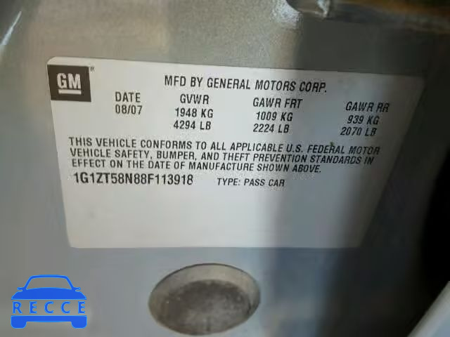 2008 CHEVROLET MALIBU LT 1G1ZT58N88F113918 image 9