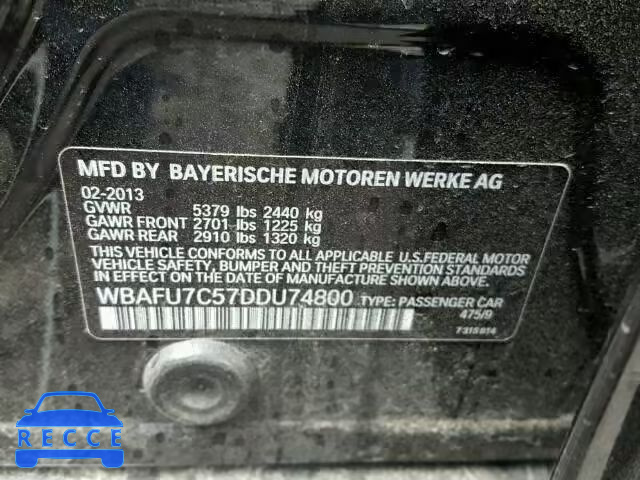 2013 BMW 535XI WBAFU7C57DDU74800 зображення 9