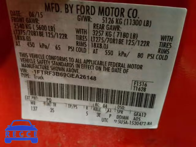 2016 FORD F350 SUPER 1FTRF3B69GEA26148 image 9