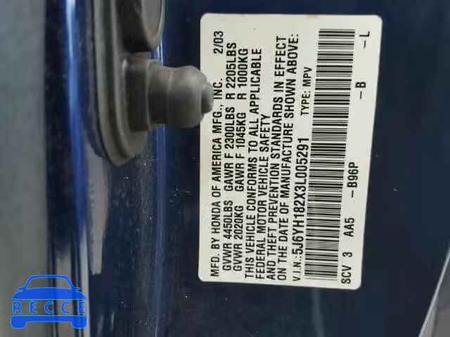 2003 HONDA ELEMENT DX 5J6YH182X3L005291 image 9