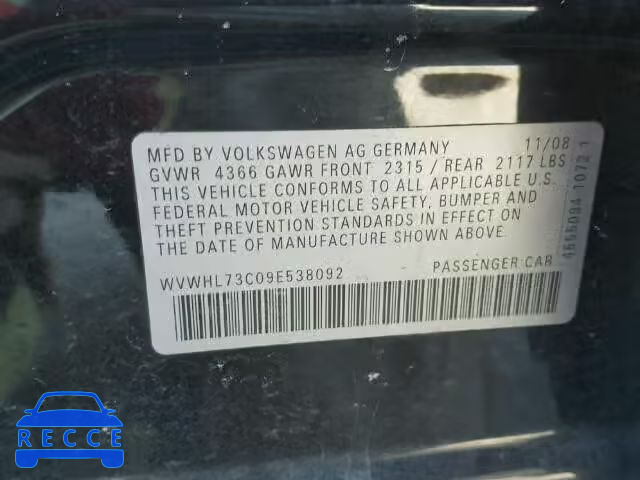 2009 VOLKSWAGEN CC LUXURY WVWHL73C09E538092 image 9