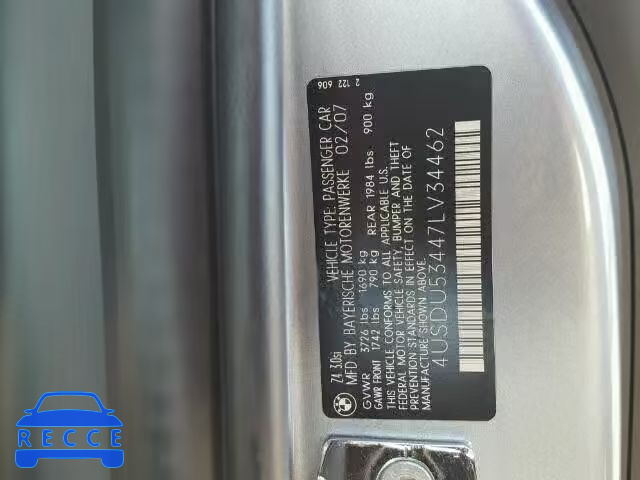 2007 BMW Z4 3.0SI 4USDU53447LV34462 зображення 9