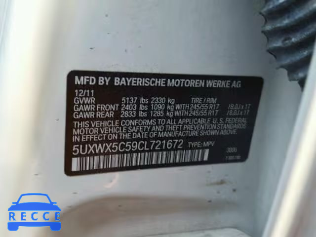 2012 BMW X3 XDRIVE2 5UXWX5C59CL721672 image 9