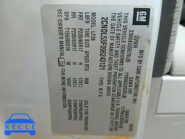 2009 CHEVROLET EQUINOX LT 2CNDL53F096243121 image 9