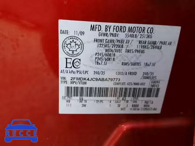 2010 FORD EDGE SEL A 2FMDK4JC9ABA79773 image 9