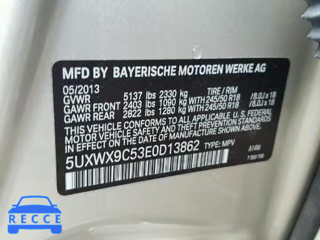 2014 BMW X3 XDRIVE2 5UXWX9C53E0D13862 image 9