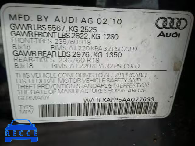 2010 AUDI Q5 PREMIUM WA1LKAFP5AA077633 image 9