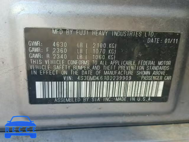 2011 SUBARU LEGACY 3.6 4S3BMDK61B2239909 image 9