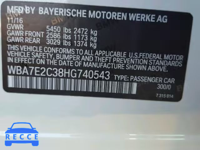 2017 BMW 740I WBA7E2C38HG740543 image 9