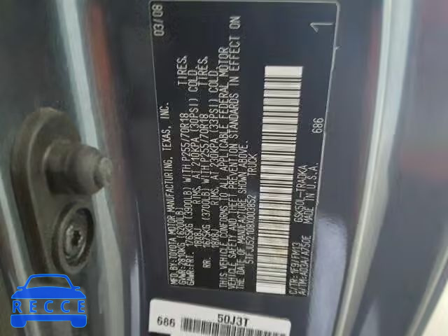 2008 TOYOTA TUNDRA 5TFJU52108X003852 image 9