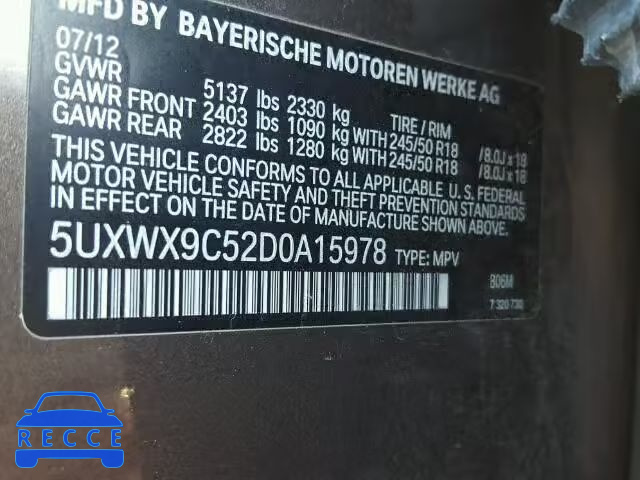 2013 BMW X3 XDRIVE2 5UXWX9C52D0A15978 Bild 9