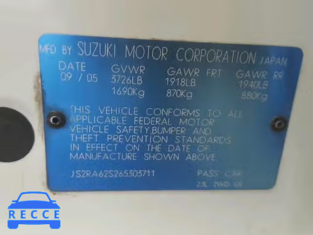 2006 SUZUKI AERIO JS2RA62S265303711 image 9