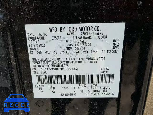 2008 LINCOLN MARK LT 5LTPW18578FJ03652 image 9