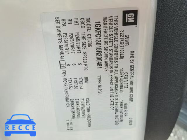 2008 GMC YUKON 1GKFC13018R200481 Bild 9