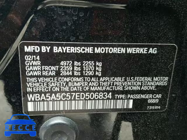 2014 BMW 528I WBA5A5C57ED506834 зображення 9