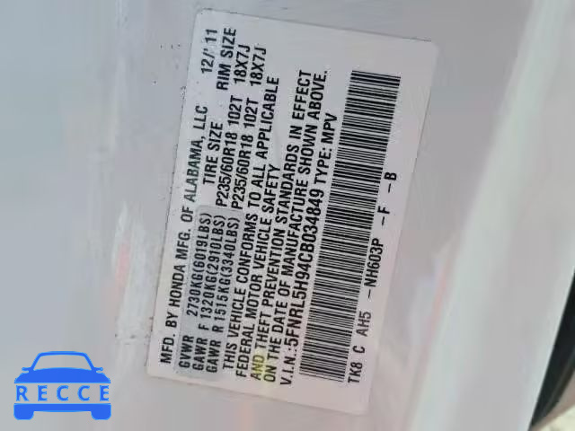 2012 HONDA ODYSSEY TO 5FNRL5H94CB034849 image 9