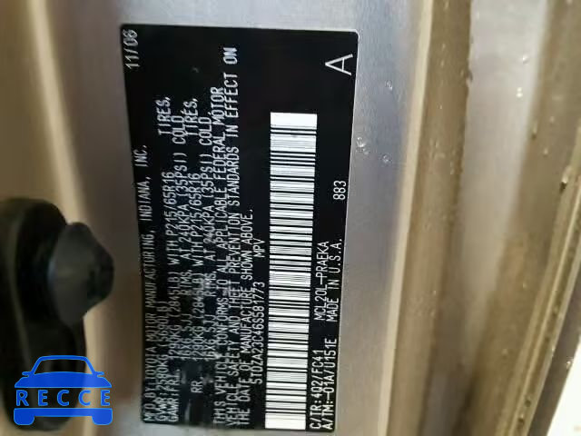 2006 TOYOTA SIENNA 5TDZA23C46S581773 image 9