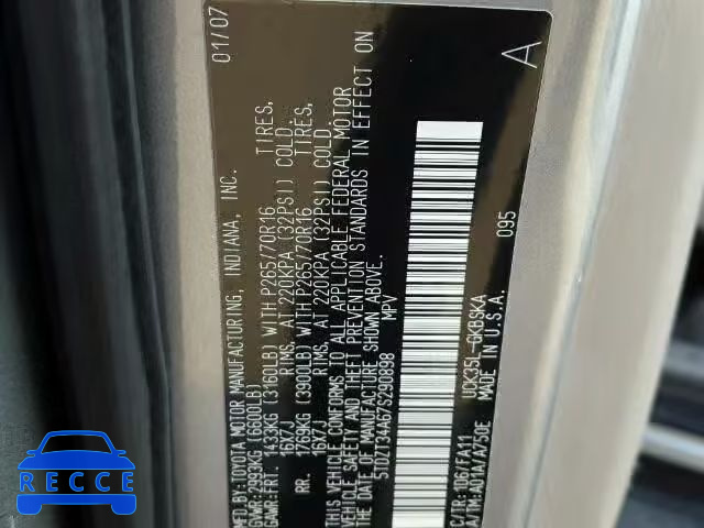 2007 TOYOTA SEQUOIA SR 5TDZT34A67S290898 зображення 9