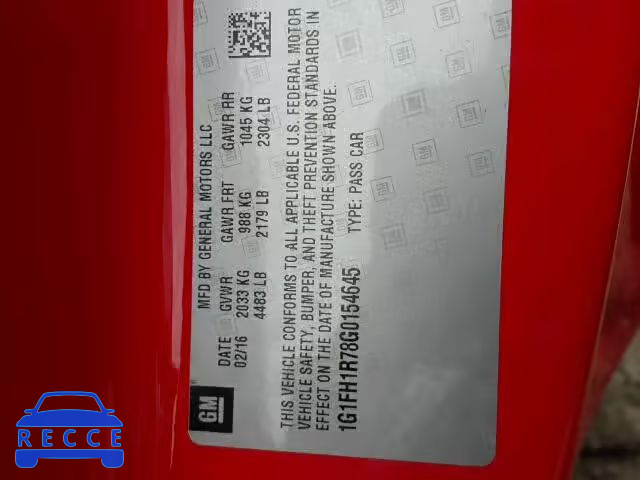 2016 CHEVROLET CAMARO SS 1G1FH1R78G0154645 image 9