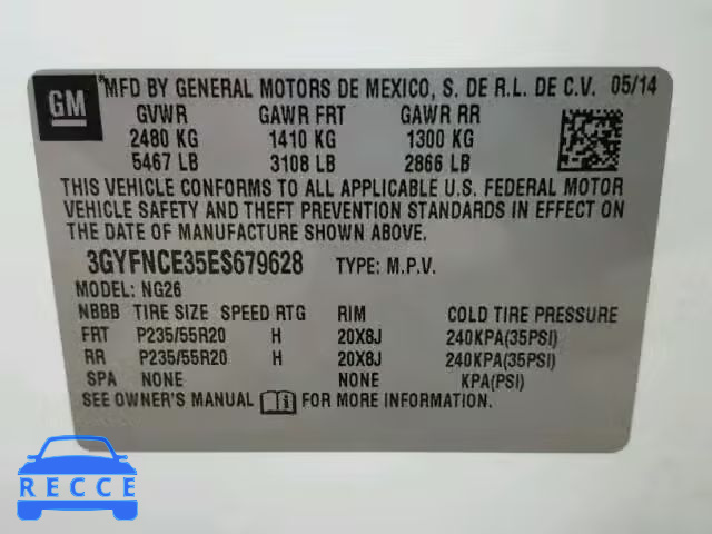 2014 CADILLAC SRX PERFOR 3GYFNCE35ES679628 image 9