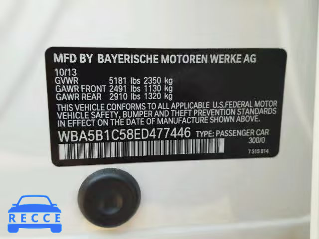 2014 BMW 535I WBA5B1C58ED477446 Bild 9