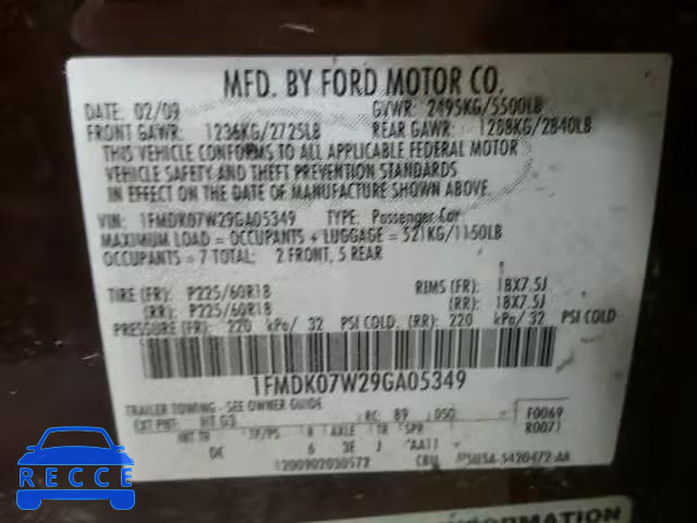 2009 FORD TAURUS X E 1FMDK07W29GA05349 image 9