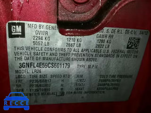 2012 CHEVROLET CAPTIVA LT 3GNFL4E59CS601179 image 9