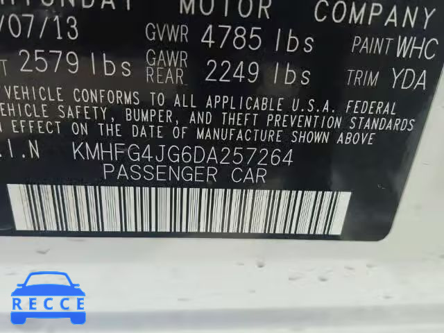 2013 HYUNDAI AZERA KMHFG4JG6DA257264 image 9