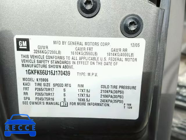 2006 GMC YUKON DENA 1GKFK66U16J170439 image 9